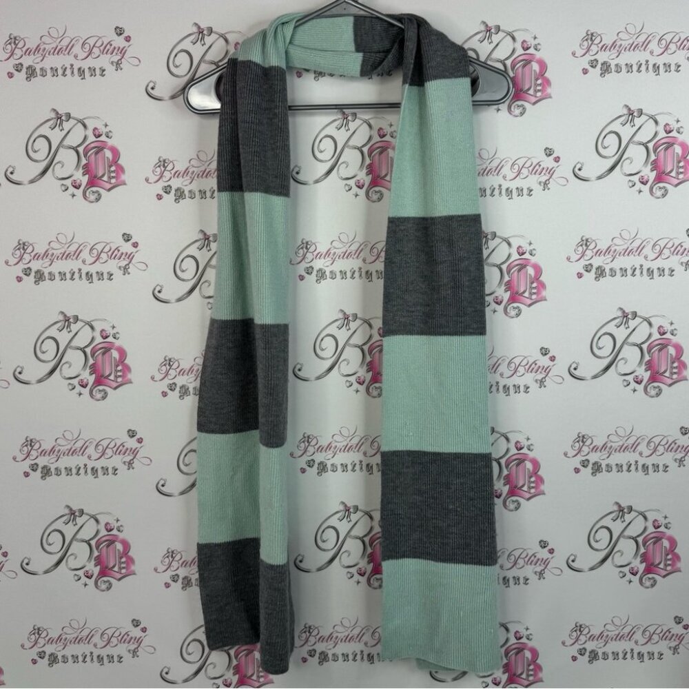 French Connection scarve striped knit Mint and Gray Striped Scarf